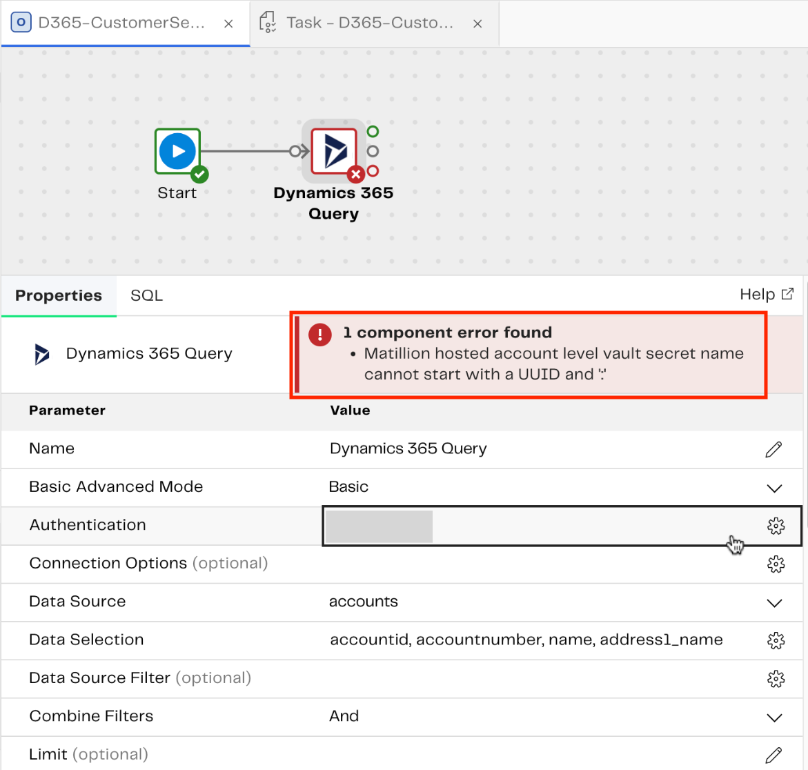 Designer: 'Matillion hosted account level vault secret name cannot ...